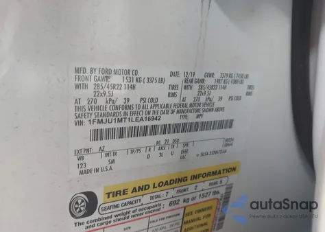 2020 Ford Expedition Platinum from USA, damaged, VIN 1FMJU1MT1LEA16942